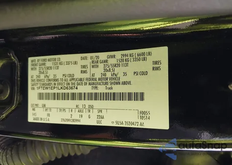 2020 Ford F-150 Xlt z USA, uszkodzony, nr VIN 1FTEW1EP1LKD63674